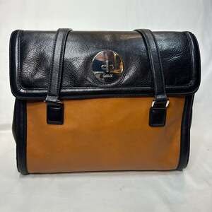 Donna Karen New York DKNY Large Leather Satchel Handbag Block British Tan Black